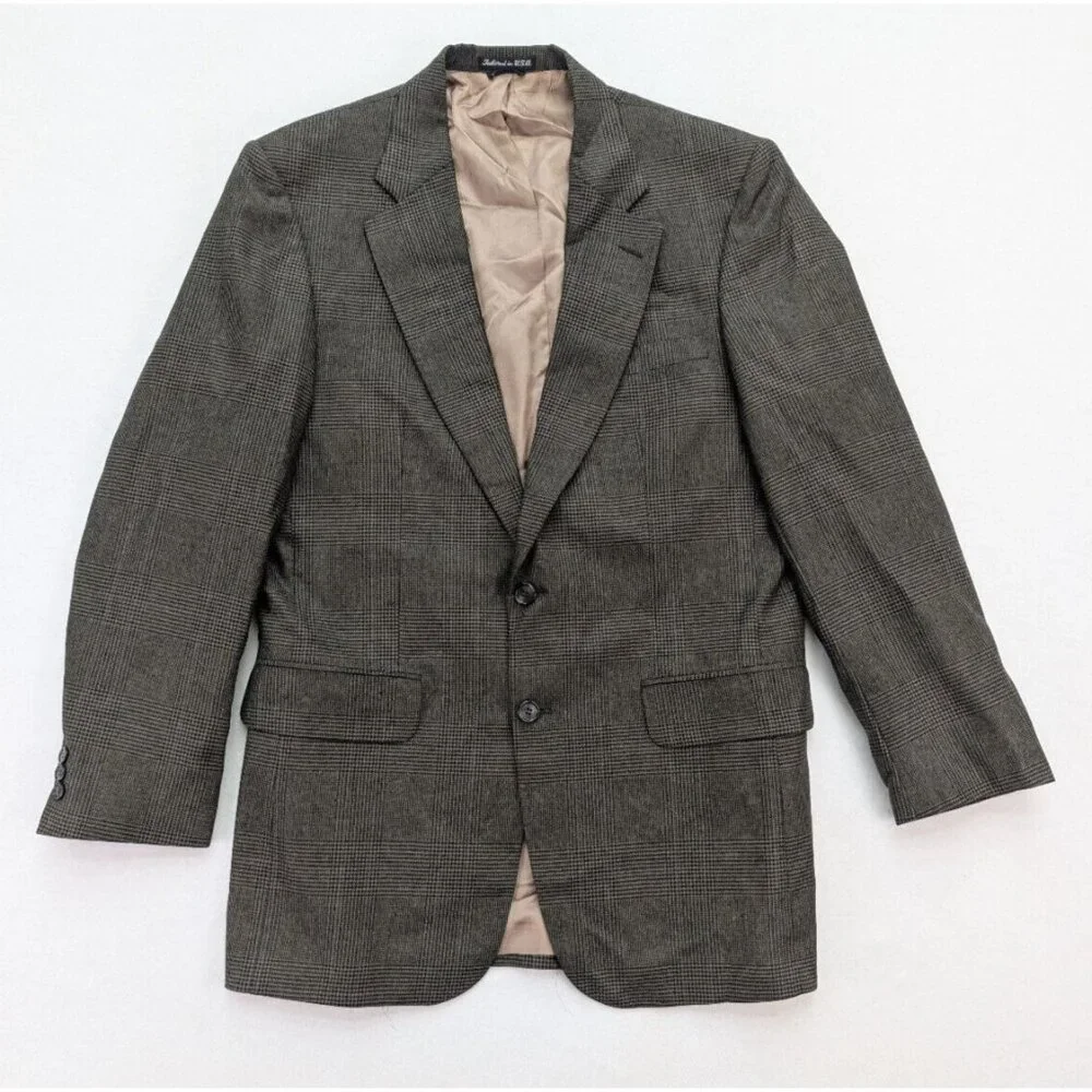 Daks London Vintage Men's Blazer Jacket Sport Coat Size 40L Brown Plaid